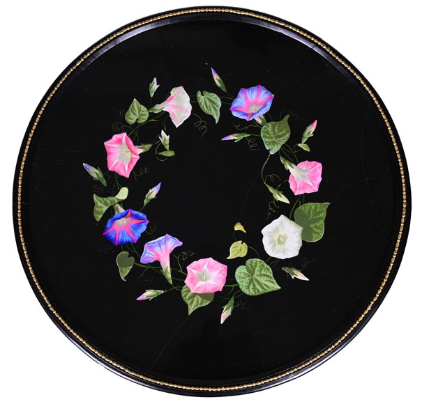 Guéridon de style Napoléon III par Julien-Nicolas RIVART – Marqueterie florale sur plateau en marbre-1