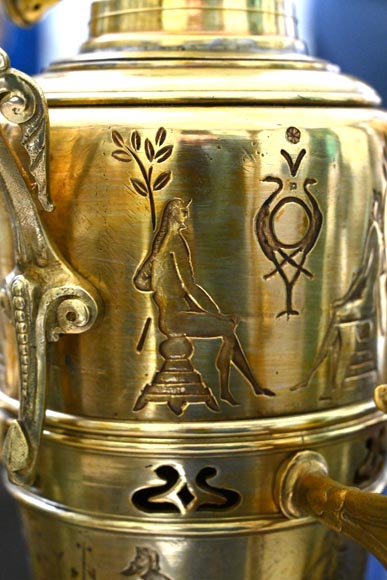 Lustre égyptomania en bronze doré, verre opalin-5