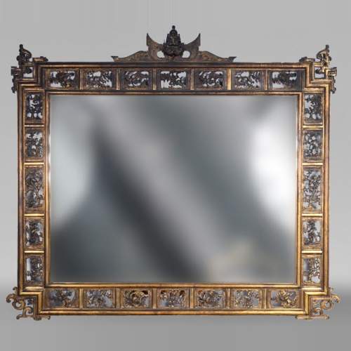 Maison MARNYHAC (attrib.) – Miroir en bronze doré ajouré, décor de style vietnamien