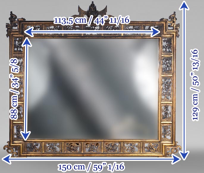 Maison MARNYHAC (attrib.) – Miroir en bronze doré ajouré, décor de style vietnamien-12