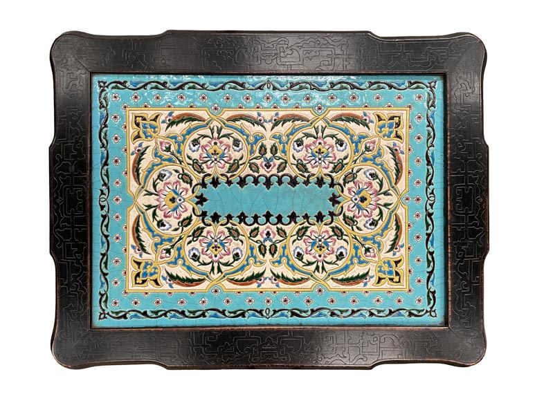 MARTIN-BREY, Table japonisante au plateau en faïence émaillée-2