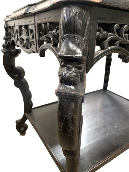 MARTIN-BREY, Table japonisante au plateau en faïence émaillée-7