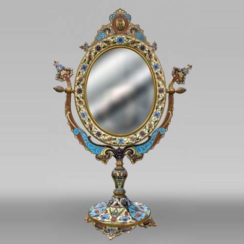 Miroir de table en bronze doré et émail champlevé, signé « Maison Alphonse GIROUX, Paris »