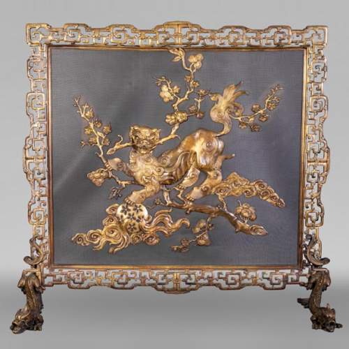 Maison Marnyhac et Cie (attr.à) - Très beau pare étincelle sinisant en bronze dorée, vers 1880