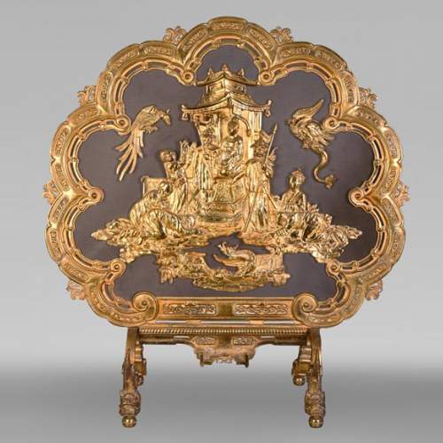 Maison MARNYHAC (att. à) — Rare pare-étincelle ancien sinisant en bronze doré, seconde moitié du XIXᵉ siècle