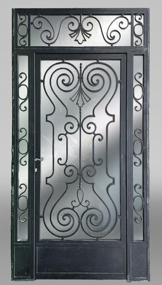 Porte d’extérieur en fonte de fer et verre-0
