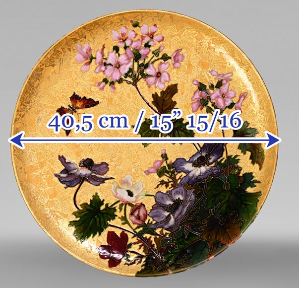 Félix Optat MILET, Grand plat émaillé sur un fond or, XIXe-10