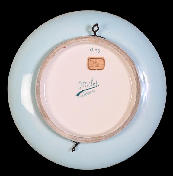 Félix Optat MILET, Deux plats émaillés sur un fond or, XIXe-8
