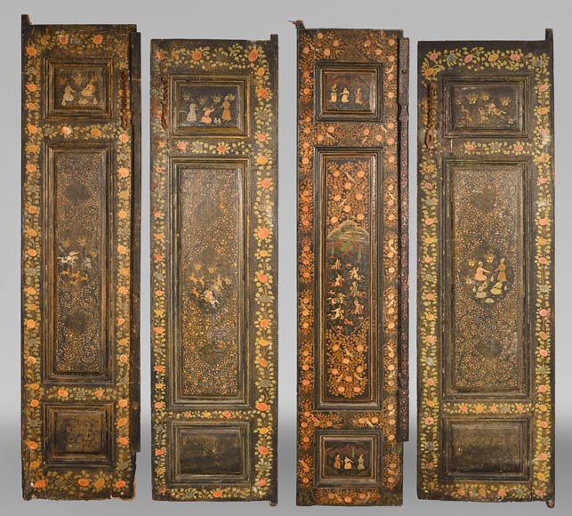 Art Qâdjâr, Ensemble de portes décorées d’importantes scènes de vie persane, fin XIXe siècle-0