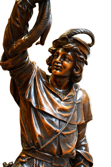 RIBAILLER et MAZAROZ, Paire de statues en noyer d’un chasseur et d’un pêcheur, après l’Exposition universelle de 1855-5