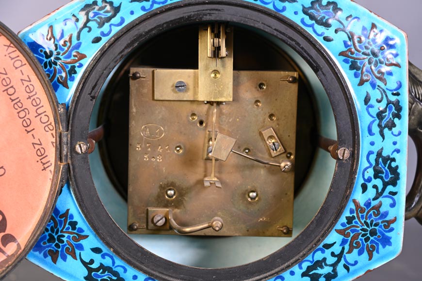 PENDULE Ronde émaillée Fleurs HORLOGE EMAIL VERITABLE 800°C NEUVE FAB