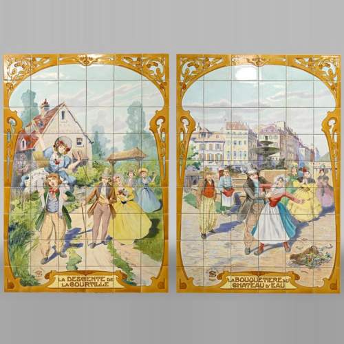 Faïencerie de Sarreguemines, Deux panneaux en céramique de scènes parisiennes, à partir de 1881