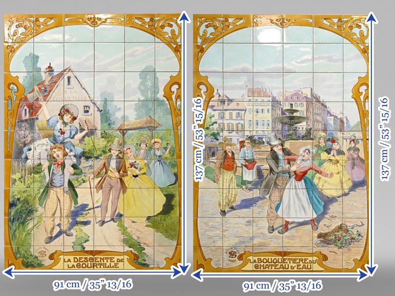 Faïencerie de Sarreguemines, Deux panneaux en céramique de scènes parisiennes, à partir de 1881-19