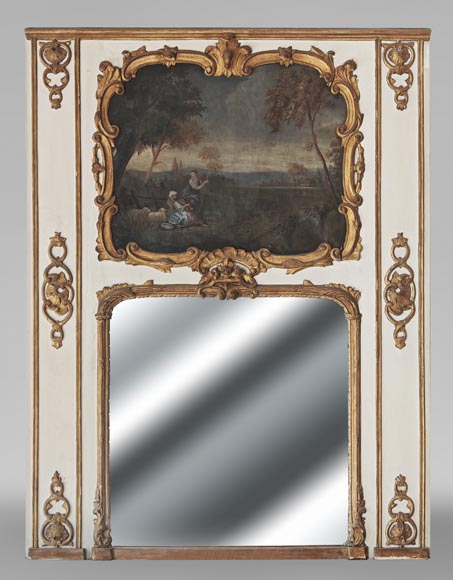 Trumeau d'époque Louis XV à la scène pastorale-0