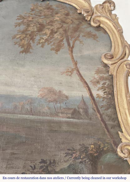 Trumeau d'époque Louis XV à la scène pastorale-5