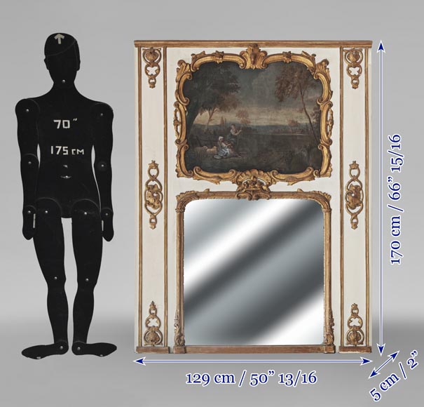 Trumeau d'époque Louis XV à la scène pastorale-6