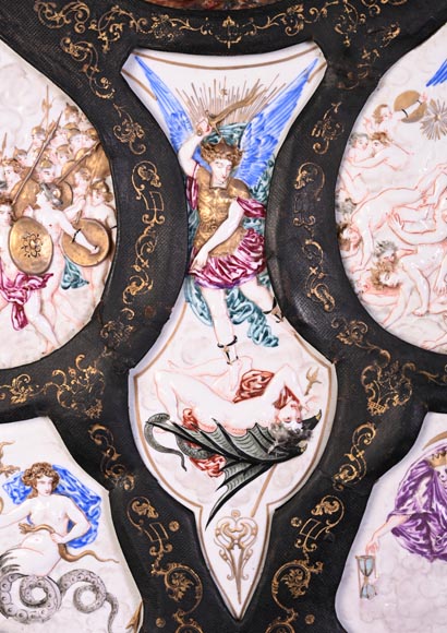 Bouclier décoratif de la Création au Jugement dernier d'après le Bouclier de Milton de Léonard Morel-Ladeuil, porcelaine de Naples, dite de Capodimonte-5