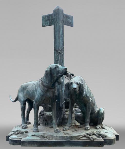Auguste-Nicolas CAÏN, deux groupes monumentaux en bronze, socles en pierre d'origine, 1893-0
