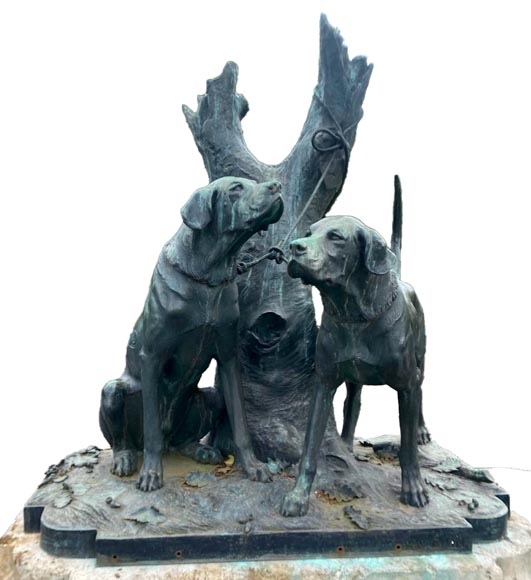 Auguste-Nicolas CAÏN, deux groupes monumentaux en bronze, socles en pierre d'origine, 1893-3
