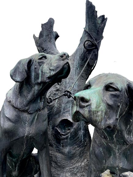 Auguste-Nicolas CAÏN, deux groupes monumentaux en bronze, socles en pierre d'origine, 1893-6