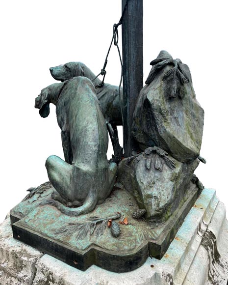Auguste-Nicolas CAÏN, deux groupes monumentaux en bronze, socles en pierre d'origine, 1893-8