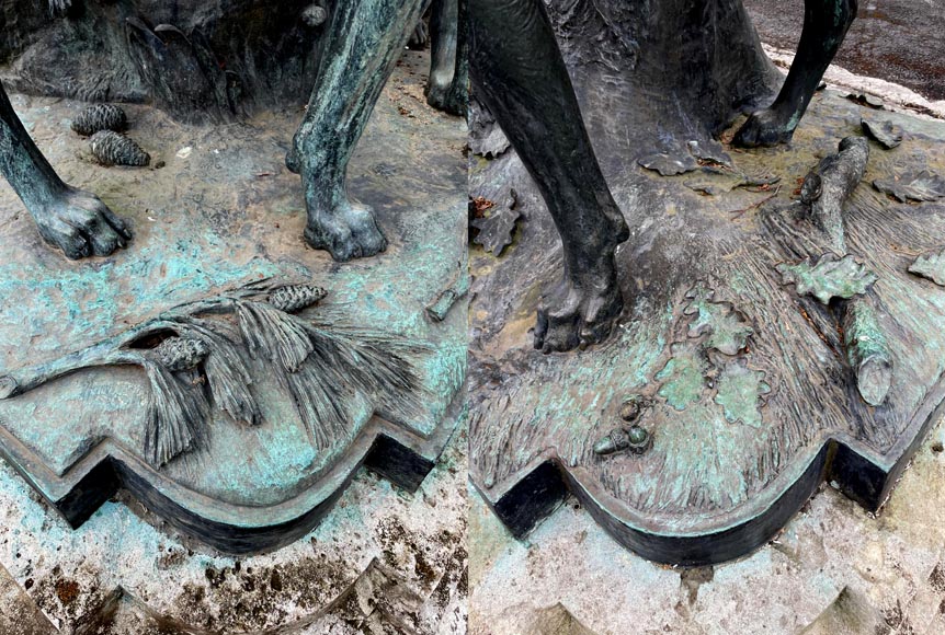 Auguste-Nicolas CAÏN, deux groupes monumentaux en bronze, socles en pierre d'origine, 1893-10