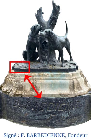 Auguste-Nicolas CAÏN, deux groupes monumentaux en bronze, socles en pierre d'origine, 1893-12