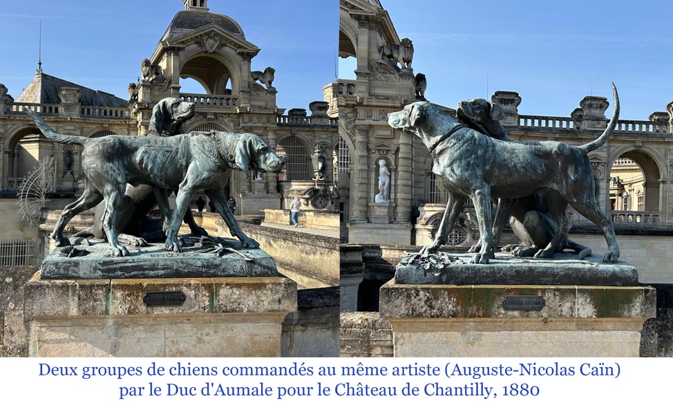 Auguste-Nicolas CAÏN, deux groupes monumentaux en bronze, socles en pierre d'origine, 1893-14