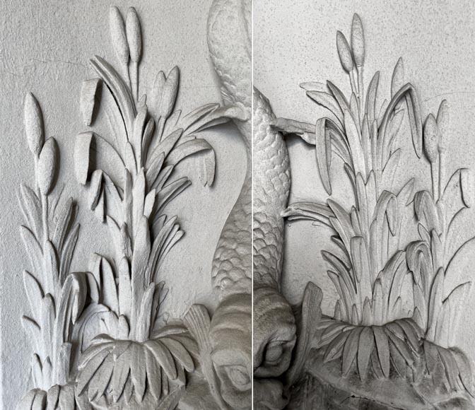Fontaine d’intérieur à décor de dauphin – Plâtre sculpté et pierre marbrière de Corton-5