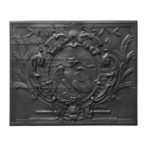 Plaque de cheminée d'époque louis XV, décorée d'un aigle tenant une devise