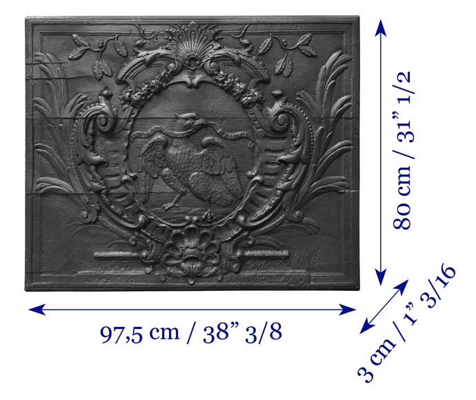 Plaque de cheminée d'époque louis XV, décorée d'un aigle tenant une devise Plaque de cheminée d'époque louis XV, décorée d'un aigle tenant une devise-7
