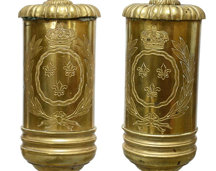 Paire de chenets en bronze doré, style Restauration, XIXe siècle-2