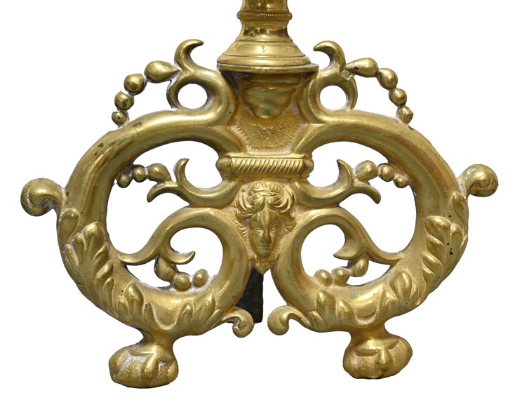 Paire de chenets en bronze doré, style Restauration, XIXe siècle-3