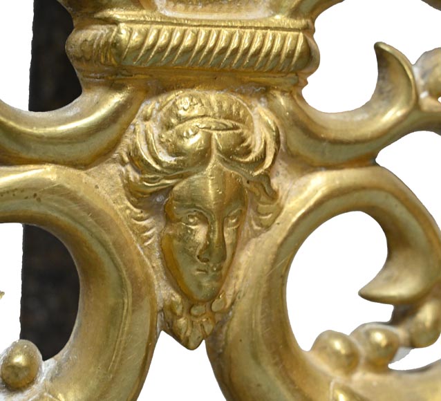 Paire de chenets en bronze doré, style Restauration, XIXe siècle-4