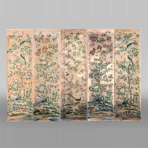 Cinq panneau de papier peint, Chine, XVIIIe siècle
