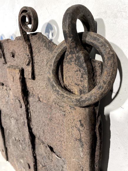 Plaque de cheminée ancienne en fer forgé assemblé-5