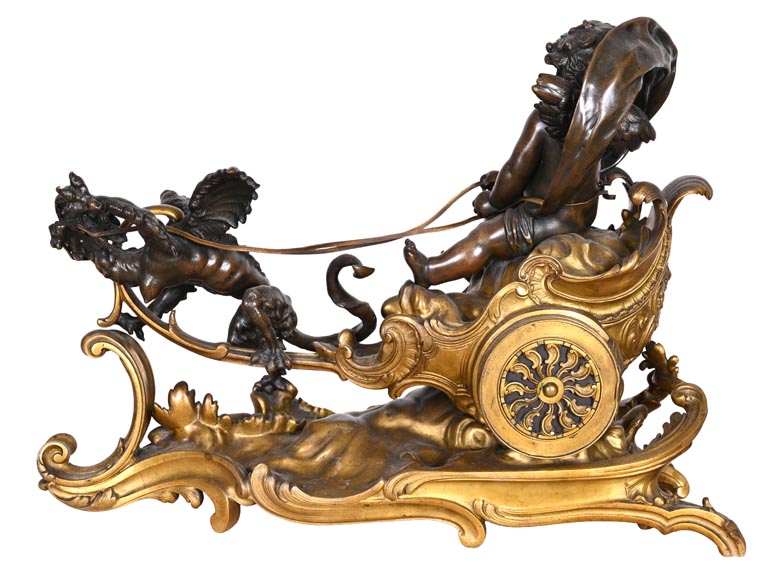 Pendule de style rococo au chiffre de Louis XV, bronze doré et patiné Pendule de style rococo au chiffre de Louis XV, bronze doré et patiné-9