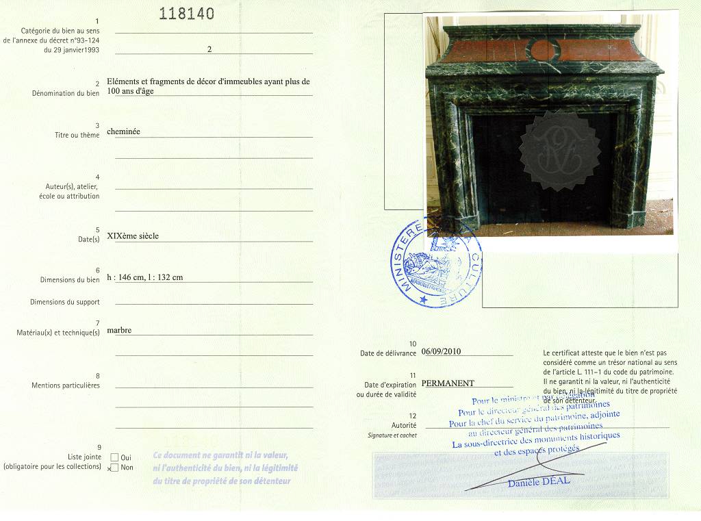 Certificat d'exportation