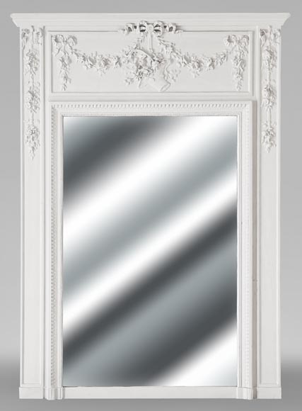 Trumeau de style Louis XVI décoré d'un panier fleuri Trumeau de style Louis XVI décoré d'un panier fleuri-0