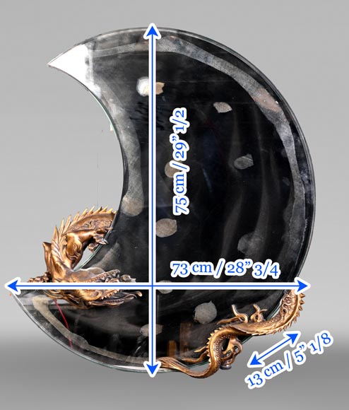 Gabriel VIARDOT (1830-1904), (Att. à ) - Rare miroir japonisant en croissant de lune au dragon de bronze-6