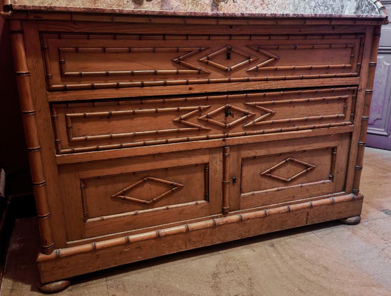 Lavabo en marbre brocatelle et en bois imitant le bambou-4