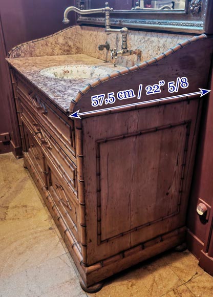 Lavabo en marbre brocatelle et en bois imitant le bambou-7