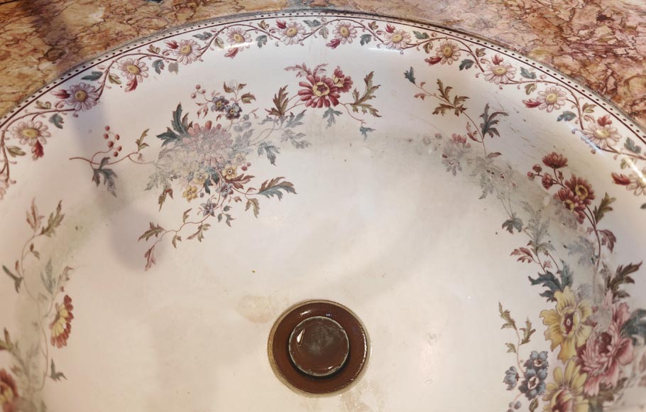 Lavabo en marbre brocatelle et en bois imitant le bambou-8