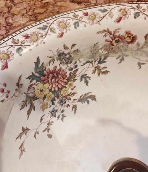 Lavabo en marbre brocatelle et en bois imitant le bambou-9