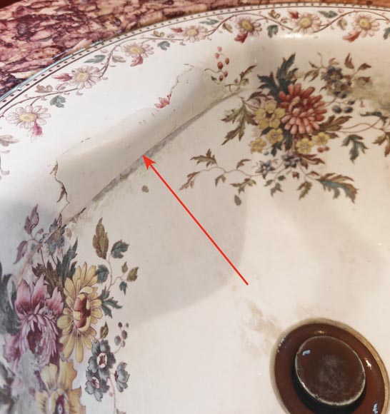 Lavabo en marbre brocatelle et en bois imitant le bambou-11