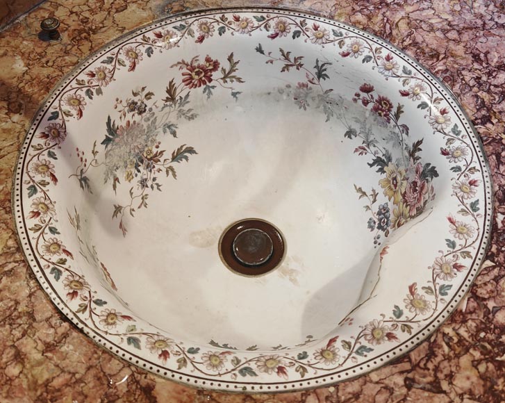 Lavabo en marbre brocatelle et en bois imitant le bambou-12