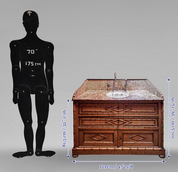 Lavabo en marbre brocatelle et en bois imitant le bambou-13
