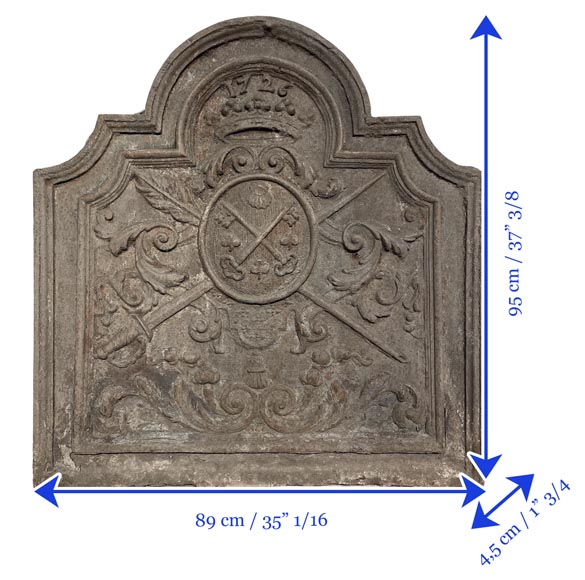 Plaque de cheminée datée 1726, aux armes de Robin de La Tremblaye.-7