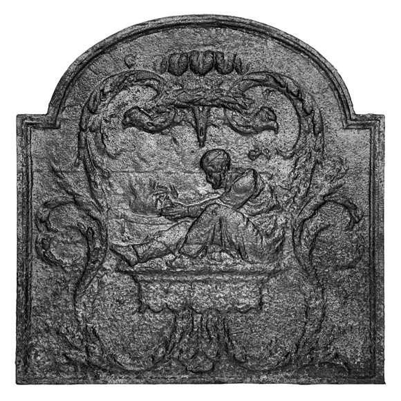 Plaque de cheminée aux personnages près du feu-0