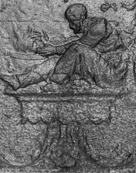 Plaque de cheminée aux personnages près du feu-4